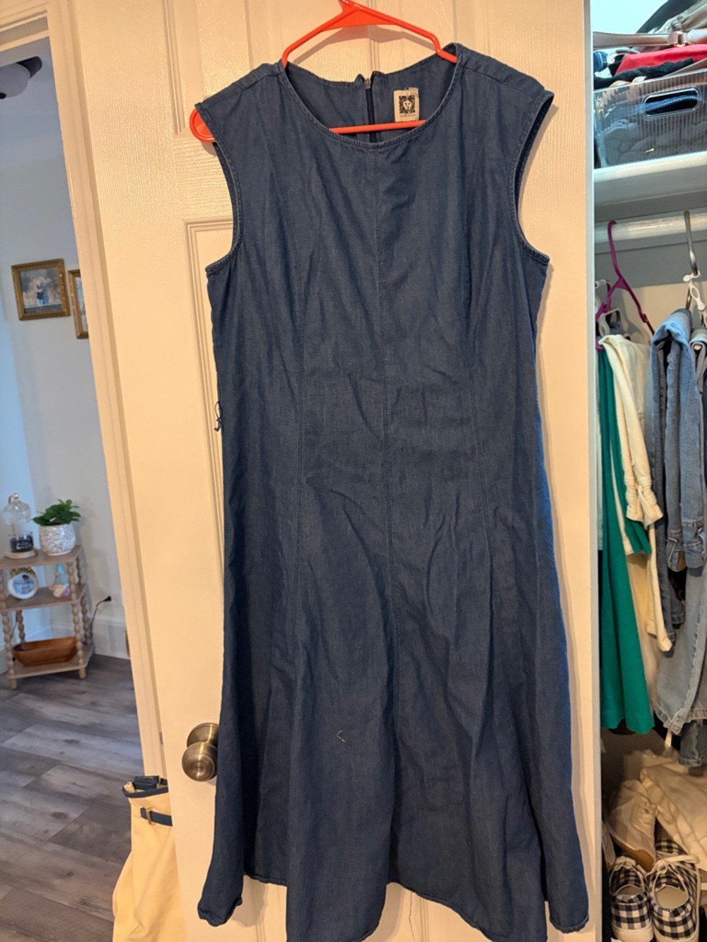 Anne Klein Sleeveless Denim Midi Dress in Indigo Blue